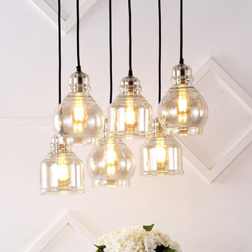 Sydney 18.88" Bohemian Farmhouse Iron/Glass Cluster LED Pendant - JONATHAN Y